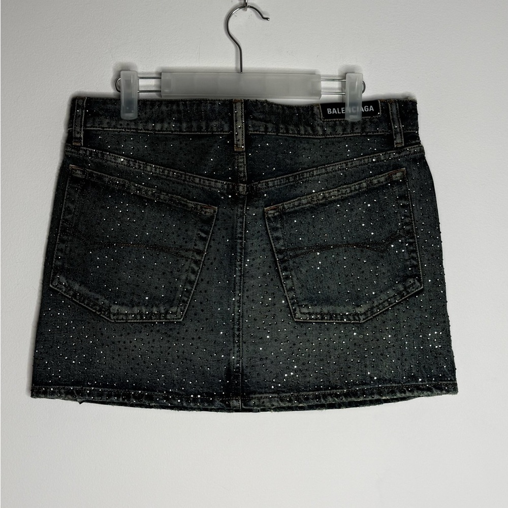 Balenciaga Grey Crystal Stress Denim Mini Skirt Y2K Festival size 38/ US Small - Picture 2 of 6